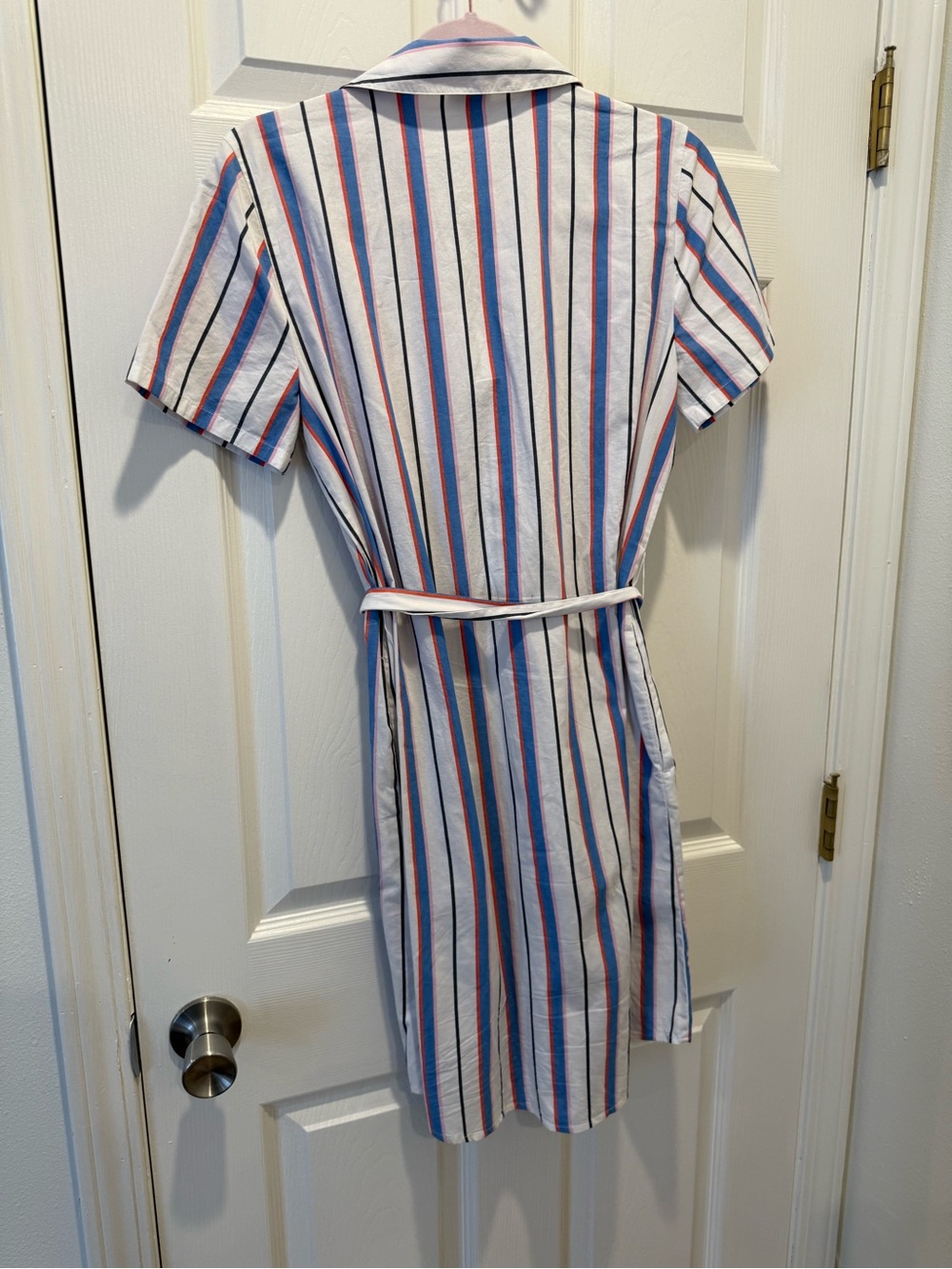 J. Crew White Shirt Dress with Blue & Red Stripes - Picture 2 of 3